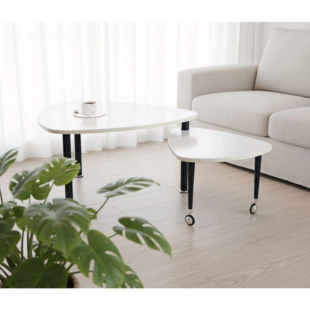 37.4 in. White Specialty MDF Coffee Table Set with Solid Wood Legs for Living Room, Bedroom