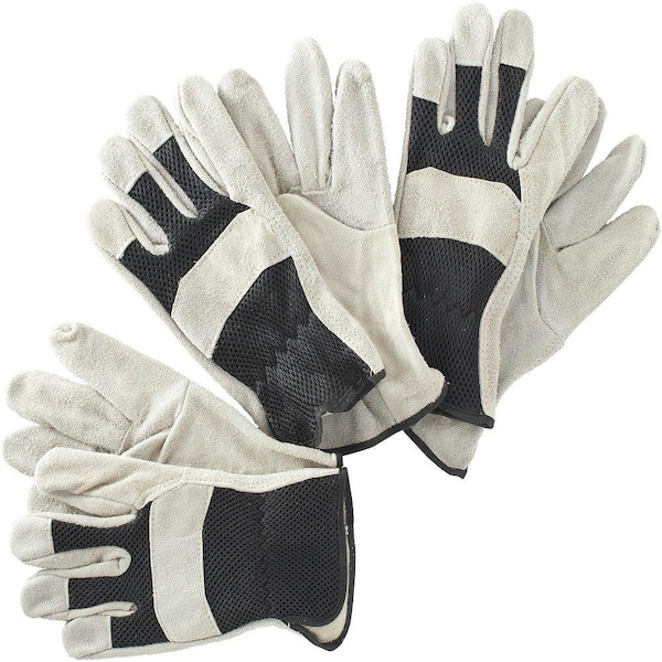 True Grip Suede Cowhide Leather Palm Work Gloves, Mesh Back, Men's
