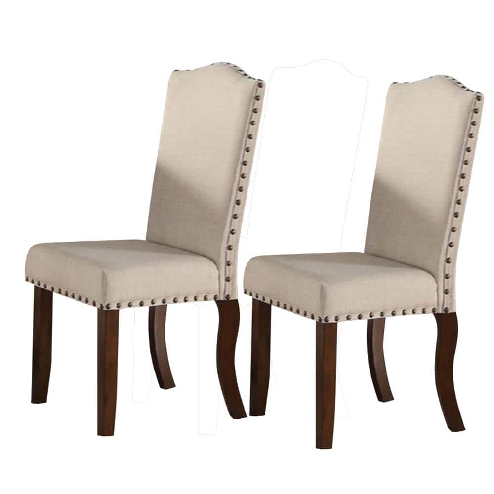 Benjara Rubber Wood Brown and Cream Dining Chair (Set of 2) BM171533 ...