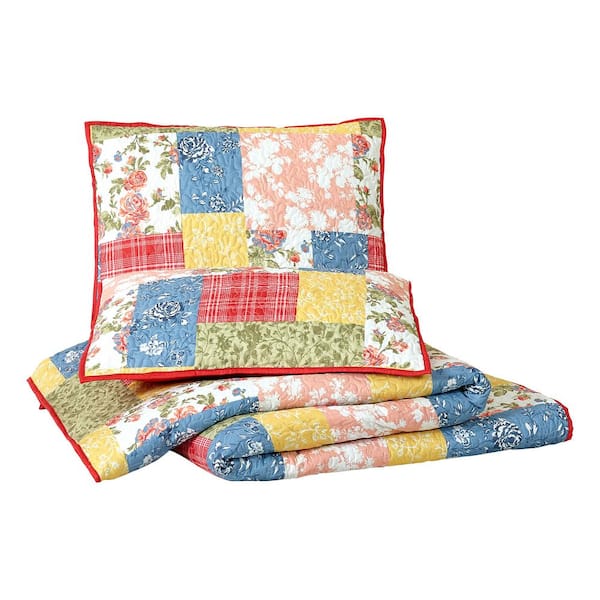 MODERN HEIRLOOM Farmhouse Florals 3-Piece Multicolored Patchwork Printed Microfiber King Quilt Set