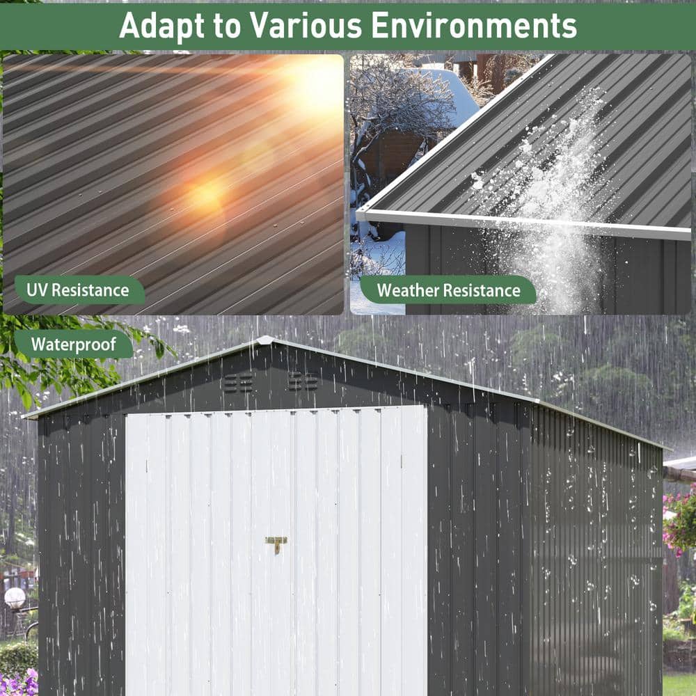 8' x 12' Gray Metal Garden Storage Shed with Double Doors
