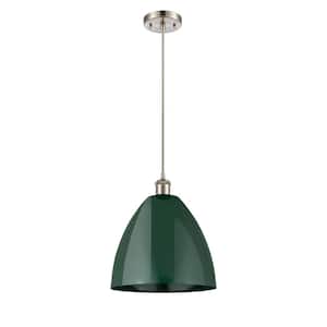Plymouth Dome 1-Light Brushed Satin Nickel Cone Pendant Light with Green Metal Shade