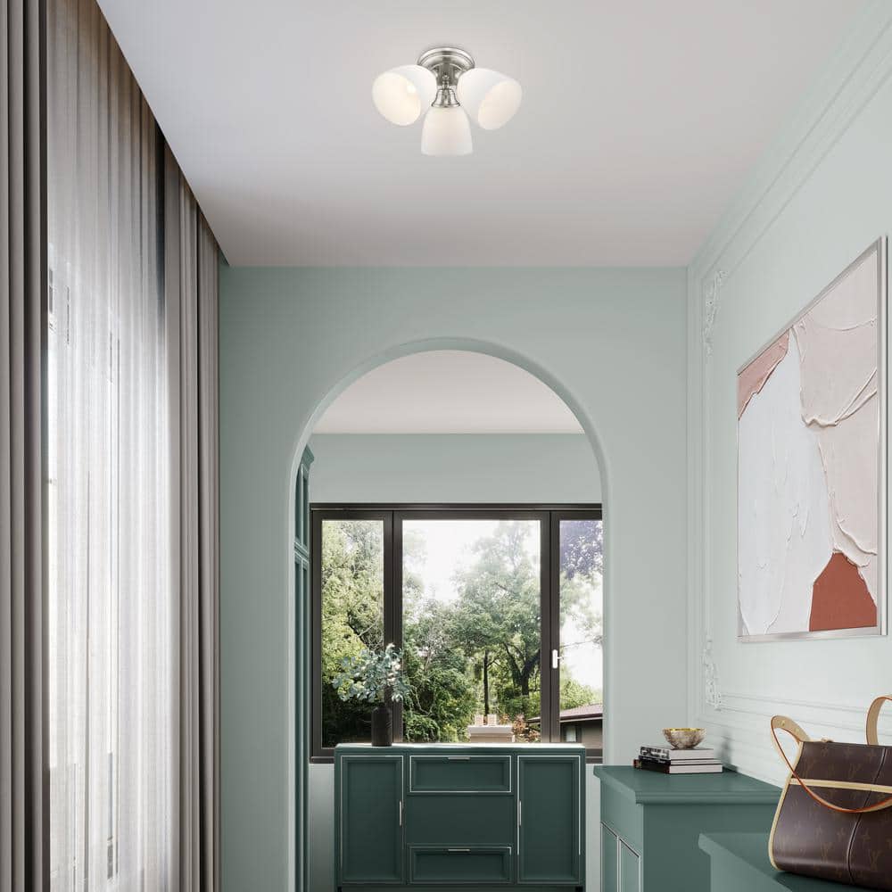 Somerville Brushed Nickel 3-Light Flush Mount with Opal Glass