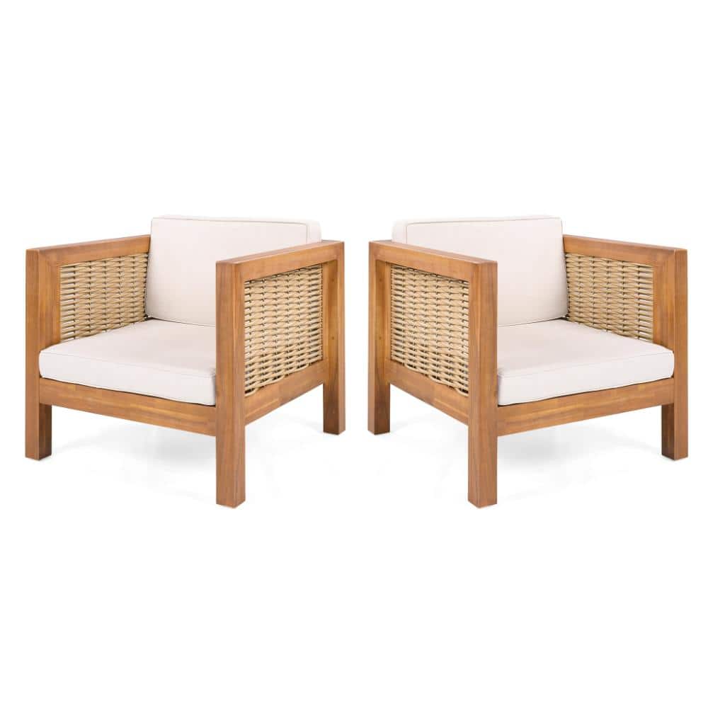 Outdoor Acacia Wood Club Chair with Wicker Armrest and Beige Cushions(Set of 2) price history on PriceWatchPro