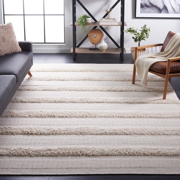 Vermont 8 ft. x 10 ft. Ivory/Beige Striped High-Low Area Rug