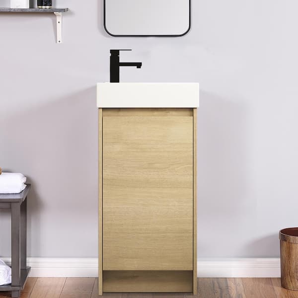 FUNKOL 18 in. W Simplicity Style Freestanding Small Bathroom Vanity with Single Sink and Soft Closing Door in Dark Brown