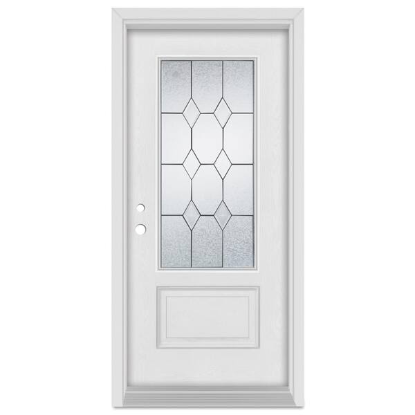 Stanley Doors 36 in. x 80 in. Geometric Right-Hand Patina Finished Fiberglass Mahogany Woodgrain Prehung Front Door