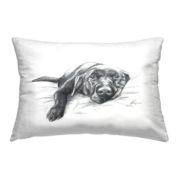 Stupell Industries Naptime Black Labrador White Print Polyester 14 in. X 20in. Throw Pillow