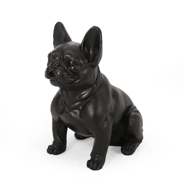 17 in. Matte Black Glass French Bulldog Garden Statue Outdoor Indoor Decoration