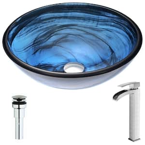 Soave Series Deco-Glass Vessel Sink in Sapphire Wisp with Key Faucet in Brushed Nickel