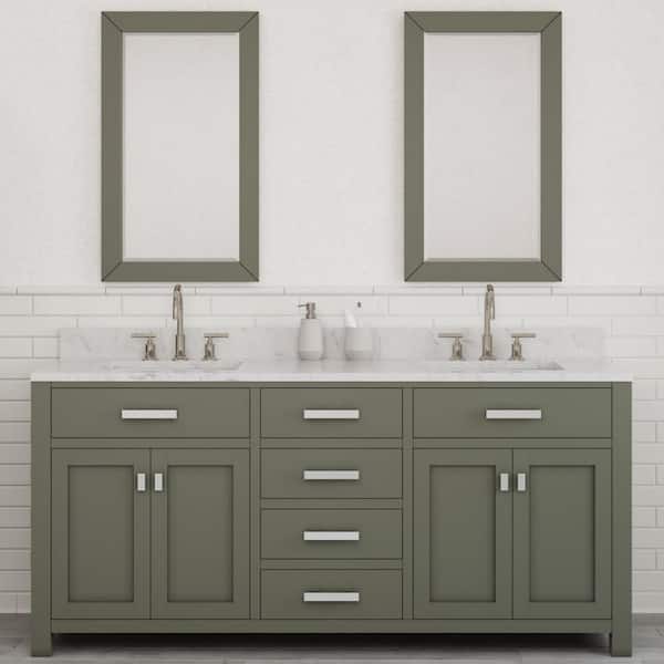 Water Creation Madison 72 in. W x 21.5 in. D x 34 in. H Double Sink Bath Vanity in Glacial Green with Carrara White Marble Top
