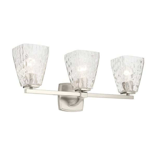 Marant 23.75 in. 3-Light Vanity Light with Clear Water Glass in Brushed Nickel