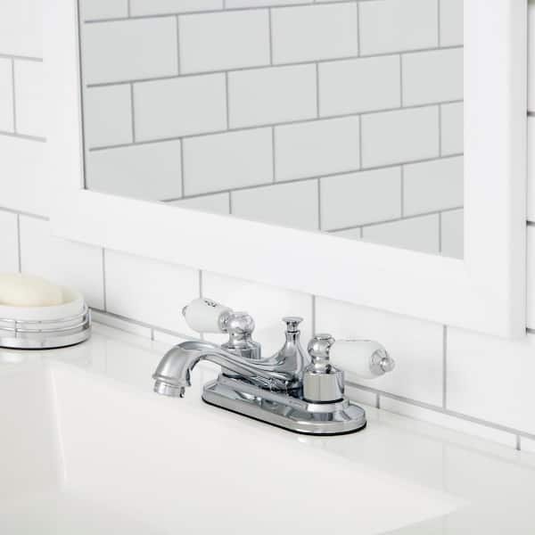 Teapot 4 in. Centerset 2-Handle Low-Arc Bathroom Faucet in Chrome Teapot 4 in. Centerset 2-Handle Low-Arc Bathroom Faucet in Chrome