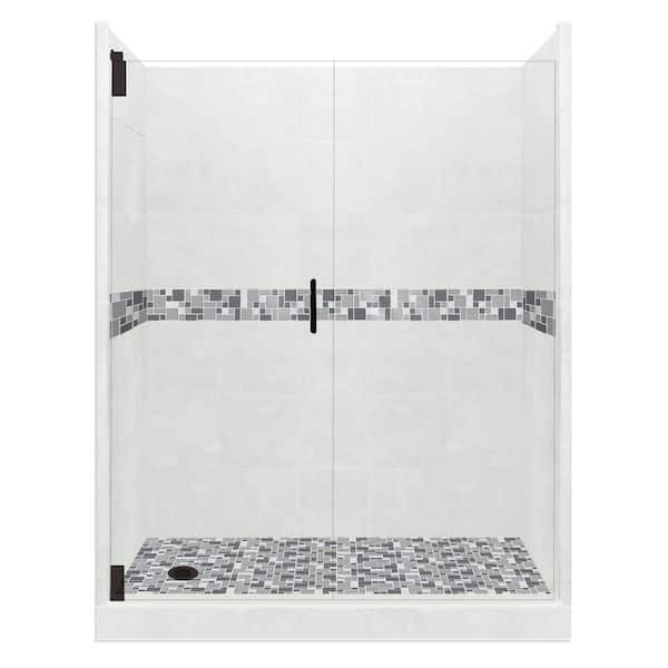 American Bath Factory Newport Grand Hinged 36 in. x 60 in. x 80 in. Left Drain Alcove Shower Kit in Natural Buff and Black Pipe Hardware