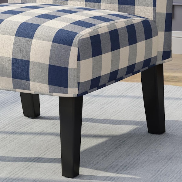 Blue plaid discount chair and ottoman