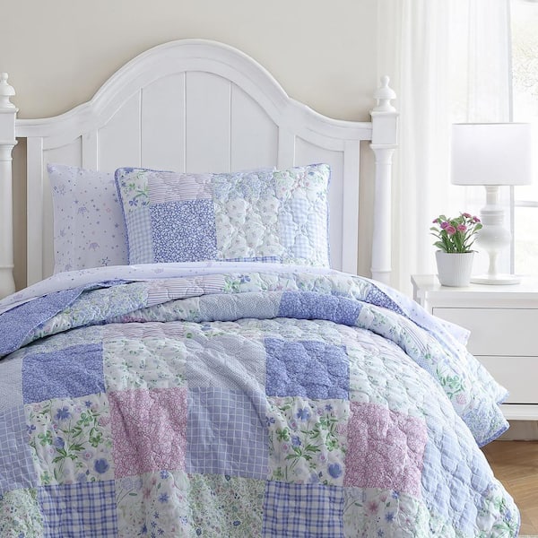 Laura Ashley Parker Patchwork 2-Piece Microfiber Purple Twin Quilt