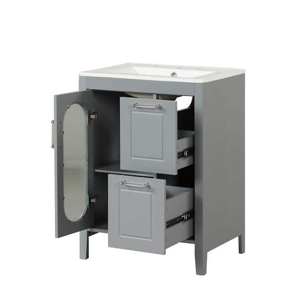 Nestfair 24 in. W x 18.3 in. D x 33.2 in. H Single Sink Freestanding Bath Vanity in Gray with White Ceramic Top