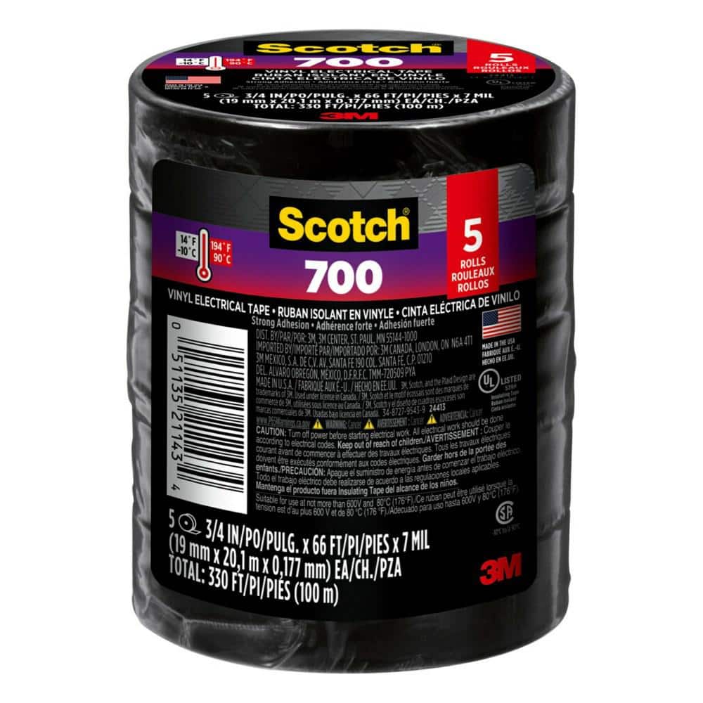 Scotch 3/4 in. x 66 ft. 700 Vinyl Electrical Tape, Black (5-Rolls per Pack,  Case of 6-Packs) 24413-BA-6 - The Home Depot
