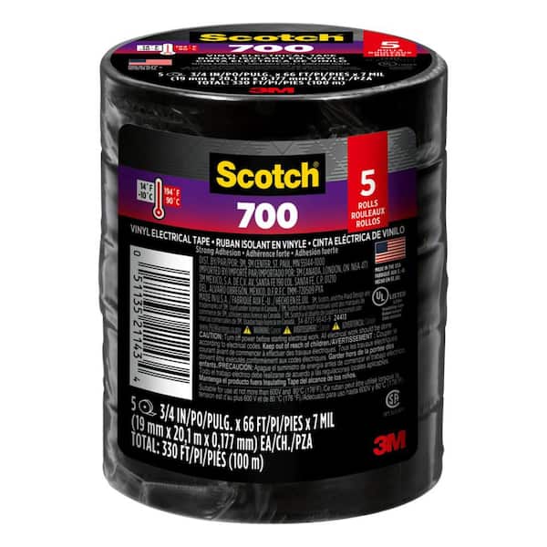 Ruban isolant en vinyle 24413-BA-6 700 Scotch®, noir, 0,75 po x 66 pi, 5  rouleaux/paquet, paquet-prime