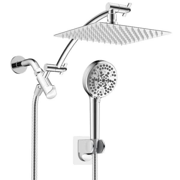 High Pressure 10-Spray 10 in. Wall Mount Dual Fixed and Handheld Shower Head 1.8 GPM in Chrome Finish