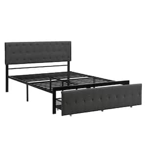 Gray Queen Size Metal Platform Bed with 1-Drawer