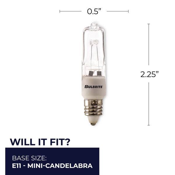 Bulbrite - 75-Watt Soft White Light T4 (E11) Mini-Candelabra Screw Base Dimmable Clear Mini Halogen Light Bulb(5-Pack)