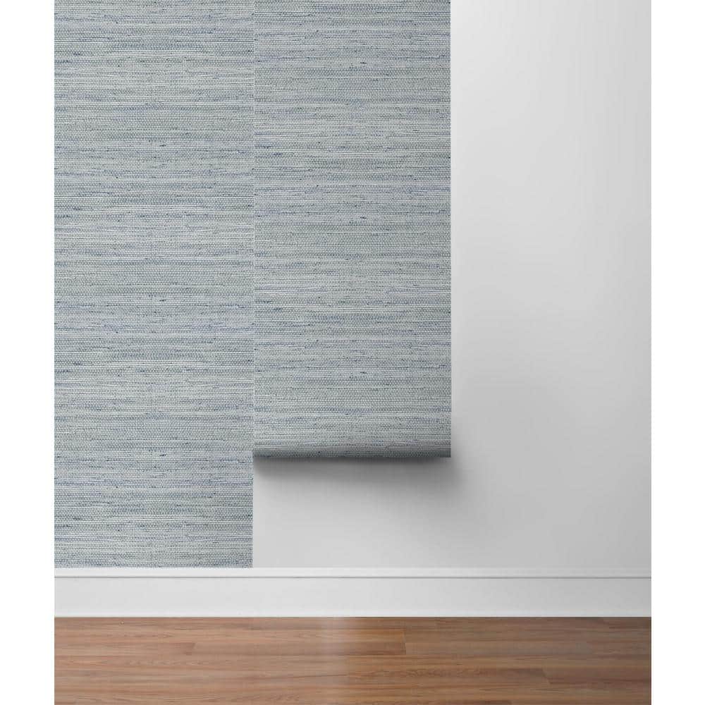 Skylight Blue Vinyl Grasscloth Peel and Stick Wallpaper
