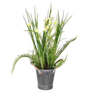 16.5 in. Green Artificial Daffodil Amaryllis Floral Arrangement in Pot