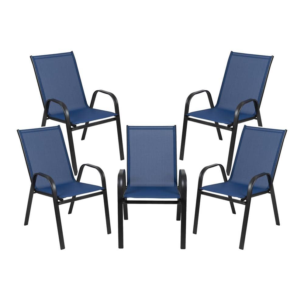 Black Stackable Metal Outdoor Dining Chair in Navy (5-Pack) price history on PriceWatchPro