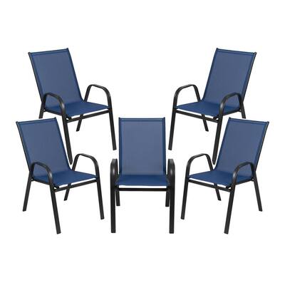 Black Stackable Metal Outdoor Dining Chair in Navy (5-Pack)