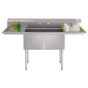 72 in. 16-Gauge Commercial Sink with Backsplash and Dual 18 in. Drainboards in Stainless-Steel