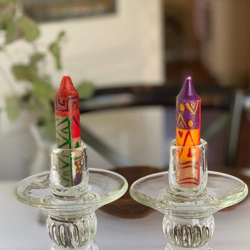 Coloured Glass Candle Holder Reversible Dinner Candlestick & Tea Light  Votive