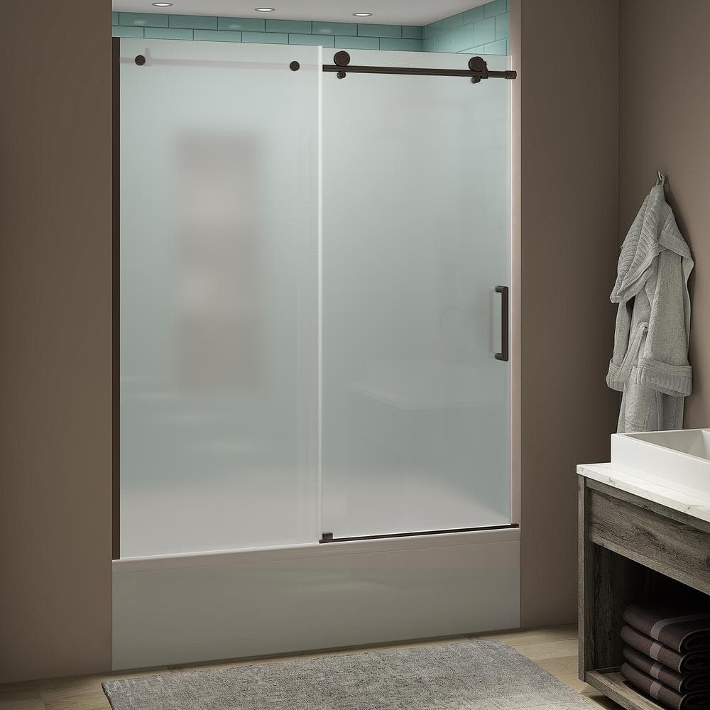 Coraline xL 56 - 60 in. x 70 in. Frameless Sliding Tub Door with Ultra-Bright Frosted Glass in Bronze price history on PriceWatchPro