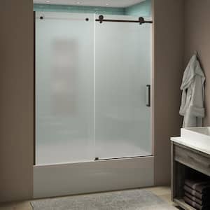 Coraline xL 56 - 60 in. x 70 in. Frameless Sliding Tub Door with Ultra-Bright Frosted Glass in Bronze