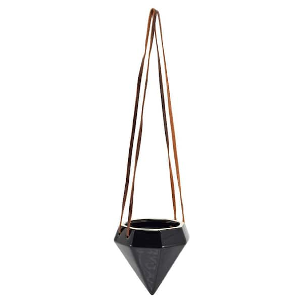 Arcadia Garden Products Diamond 4-1/2 in. x 4-1/2 in. Black Ceramic Hanging Planter