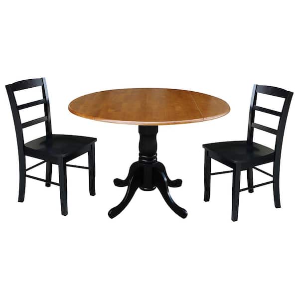 International Concepts 3-Piece 42 in. Black and Cherry Dual Drop Leaf Table Set with 2-Side Chairs