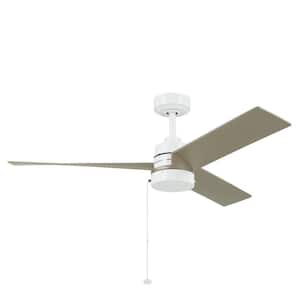 Spyn Lite 52 in. Indoor White Downrod Mount Ceiling Fan with Pull Chain for Bedrooms or Living Rooms