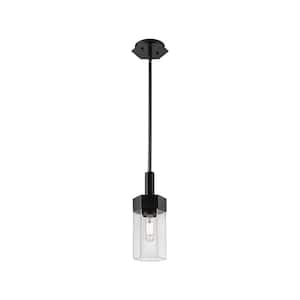 Claverack 100-Watt 1 Light Matte Black Shaded Pendant Light with Clear glass Clear Glass Shade