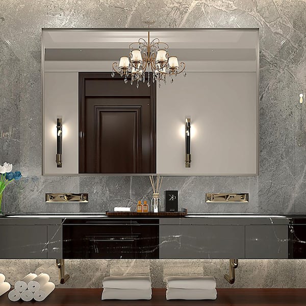 Staykiwi 40 in. W. x 30 in. H Rectangular Framed Wall Bathroom Vanity Mirror in Silver