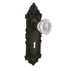 Victorian Plate Interior Mortise Crystal Glass Door Knob in Oil-Rubbed Bronze