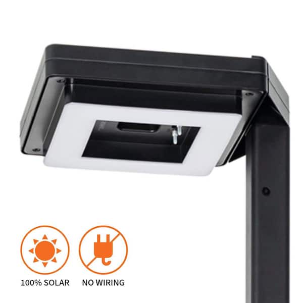 Contemporary 1-Light Square Black Aluminum Modern Outdoor Waterproof Solar Lamp Post Light with 3-Colors Integrated LED