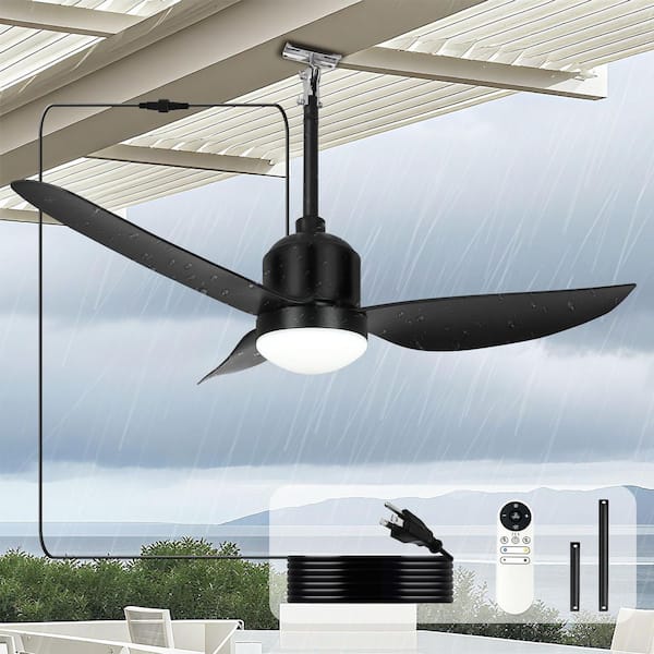 42 in. Indoor/Outdoor Black Waterproof Gazebo Ceiling Fans with Lights Patio Hanging, Plug in for Farmhouse Porch