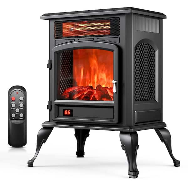 1500W Electric Fireplace Stove Heater, Radiant Fireplace Heater for Indoor Use with Realistic 3D Flame, Remote Control