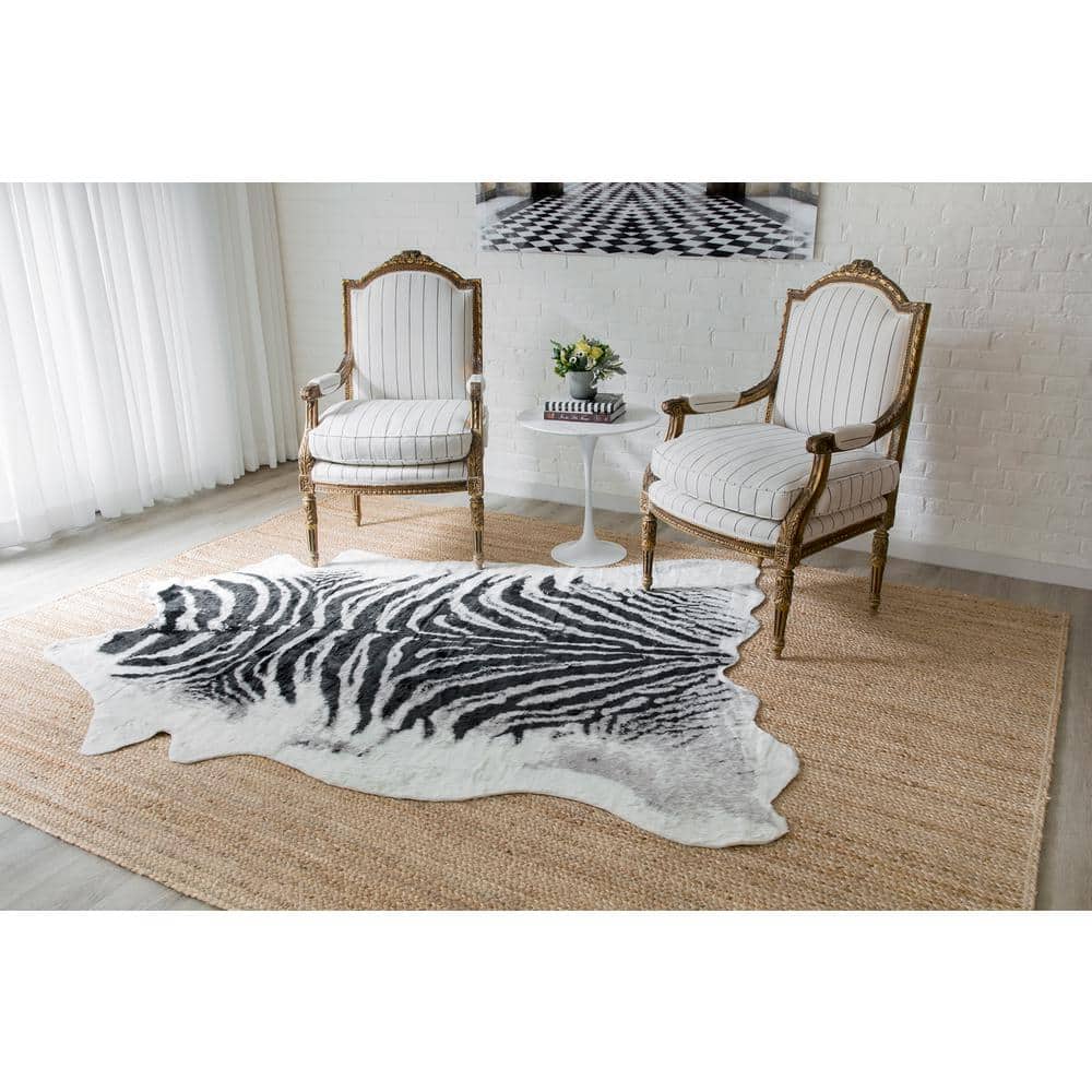 Acadia Black and White Faux Fur Zebra Area Rug