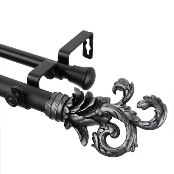 Rod Desyne Plume 160 in. - 240 in. Adjustable 1 in. Dia Double Curtain Rod in Black