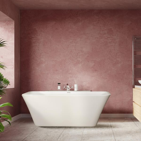 Getpro 59 in. Acrylic Freestanding Flatbottom Non-Whirlpool Soaking Bathtub in White