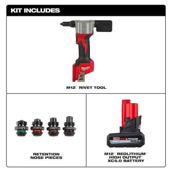 M12 12-Volt Lithium-Ion Cordless Rivet Tool with M12 12-Volt High Output 5.0 Ah Battery Pack