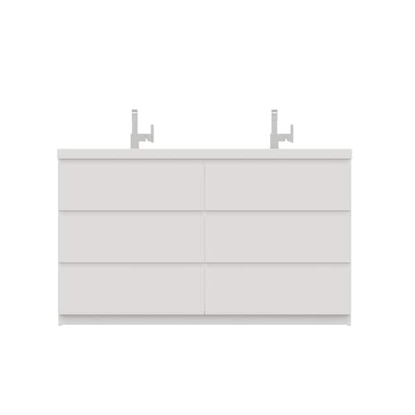 Alya Bath Paterno 60 in. W x 19 in. D Double Bath Vanity in White with Acrylic Vanity Top in White with White Basin