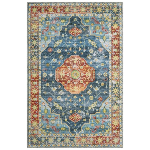 Garvee Orange/Blue 9 ft. x 12 ft. Persian Vintage Modern Area Rug