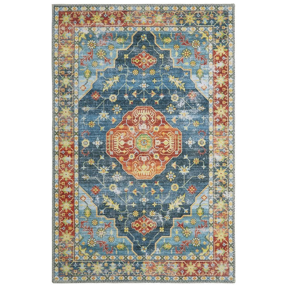 Durable Faded Rug 2x5 || Orange Blue Antique rug || FREE EXPRESS SHIPPING! || Vintage Decorative rugs || Turkish rug cheapest Easy to Clean